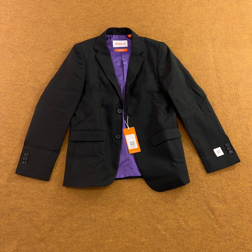 OppoSuits Boys 14Y Black Knight Purple Lining Blazer Jacket NWT
